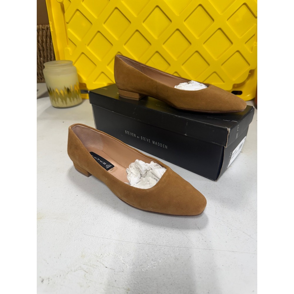 Steven by Steve Madden Bantry Camel Suede Almond Toe Flat Shoes Womens 8